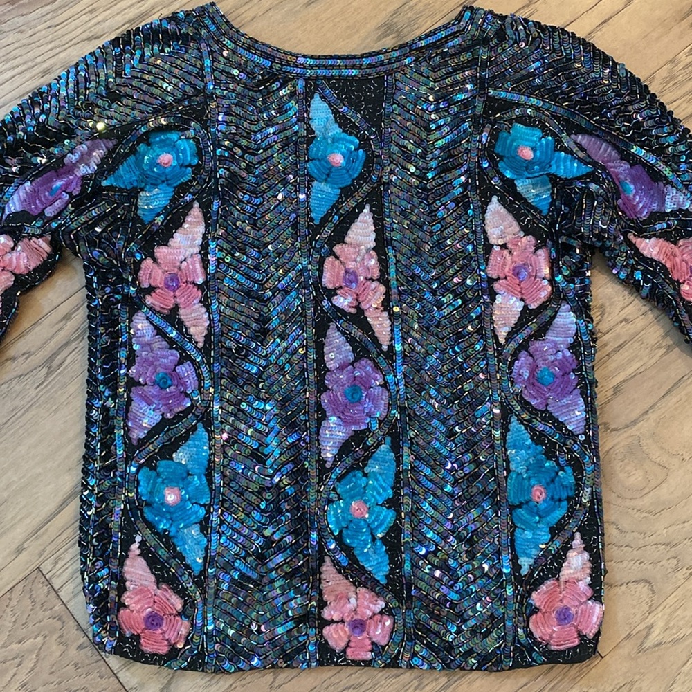 Vintage SisterMax Floral Sequin Top - Picture 6 of 6
